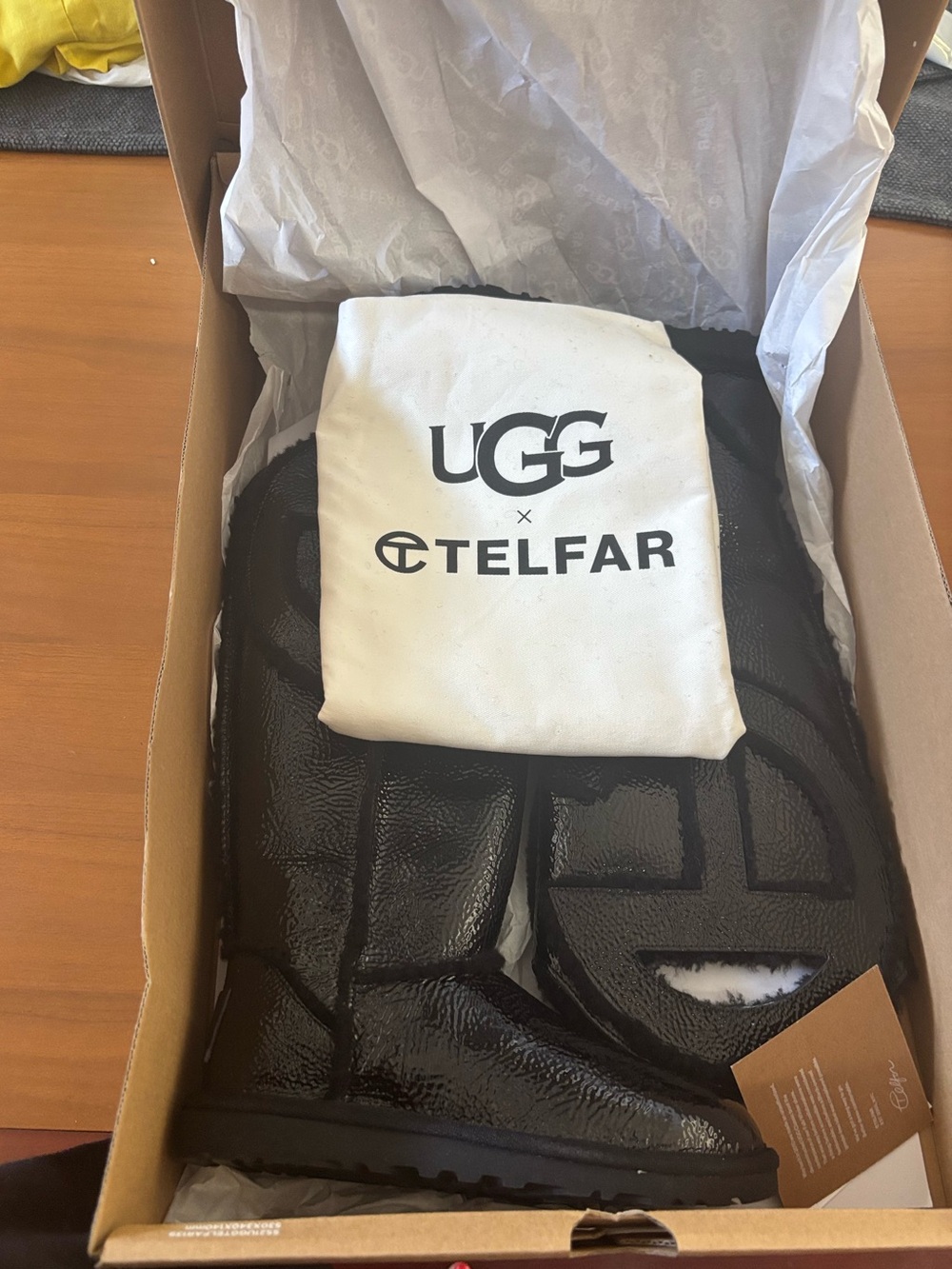 UGG and Telfar Tall Black Logo Crinkle Boots. NIB - Picture 2 of 9